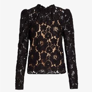 Emma Black Puff Sleeve Lace Top with nude camisole by WAYF size Medium